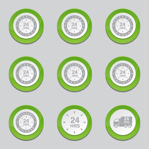 24 Hours Services Green Button Icons - Vetor, Imagem