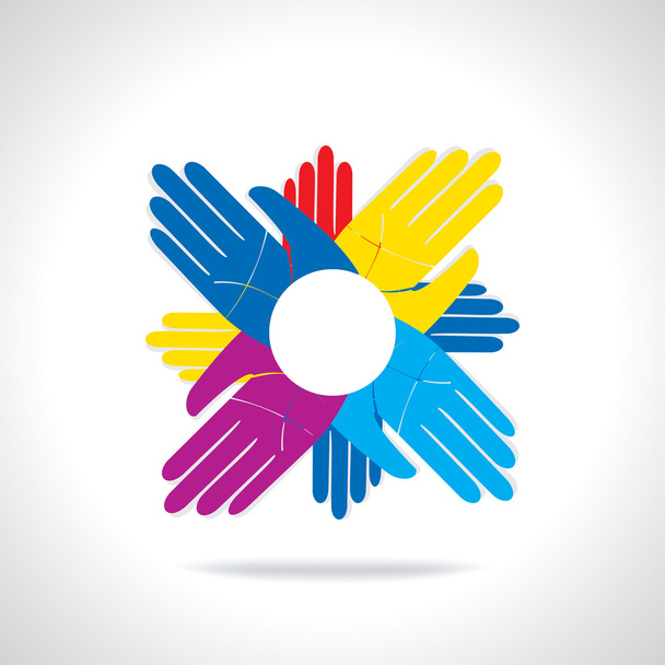 színes kezek csapatmunka koncepció ikon - Vektor, kép