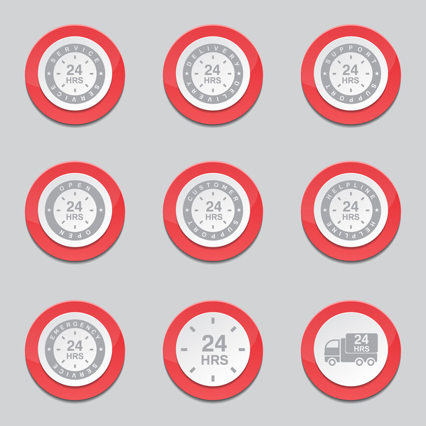 24 Hours Services Red Button Icons - Vektör, Görsel