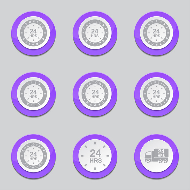 24 Hours Services Violet Button Icons - Vector, imagen