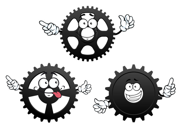 Divertidas ruedas dentadas de dibujos animados, engranajes y piñones
 - Vector, Imagen