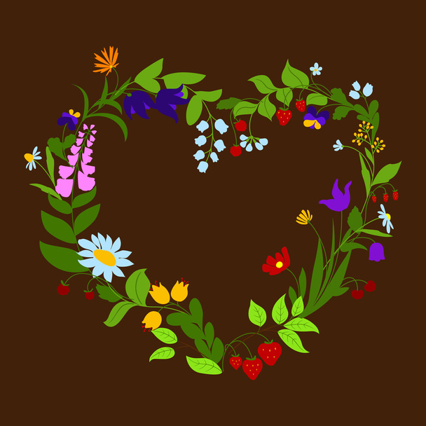 Sydämen muotoinen runko kukkia ja marjoja
 - Vektori, kuva