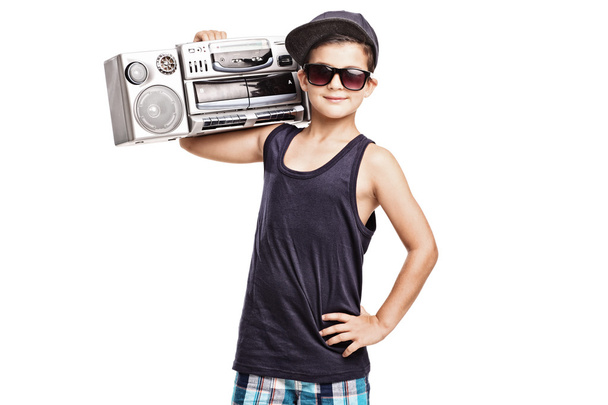 Cool boy holding a ghetto blaster - Фото, изображение