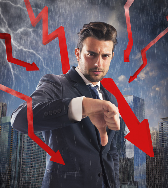 businessman with storm red arrows down - Photo, Image