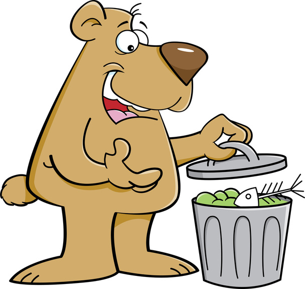 Мультфильм медведь смотрит в мусорное ведро
. - Вектор,изображение