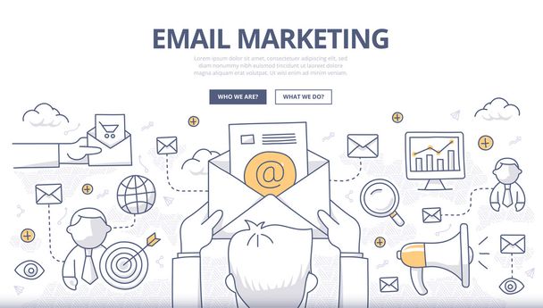 E-mail Marketing Doodle koncepcja - Wektor, obraz