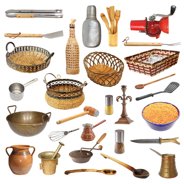 coleção de diferentes utensílios de cozinha e objetos
 - Foto, Imagem