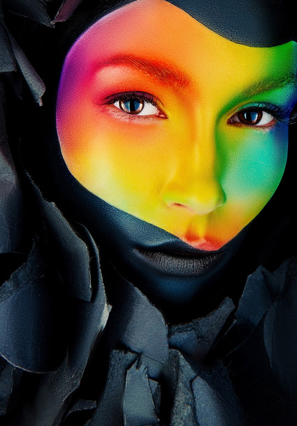 Beautiful face with colored make up. - Foto, Imagem