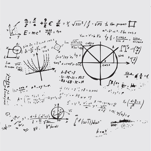 Vetor de educação matemática com fórmulas manuscritas, tarefas, gráficos, c
 - Vetor, Imagem