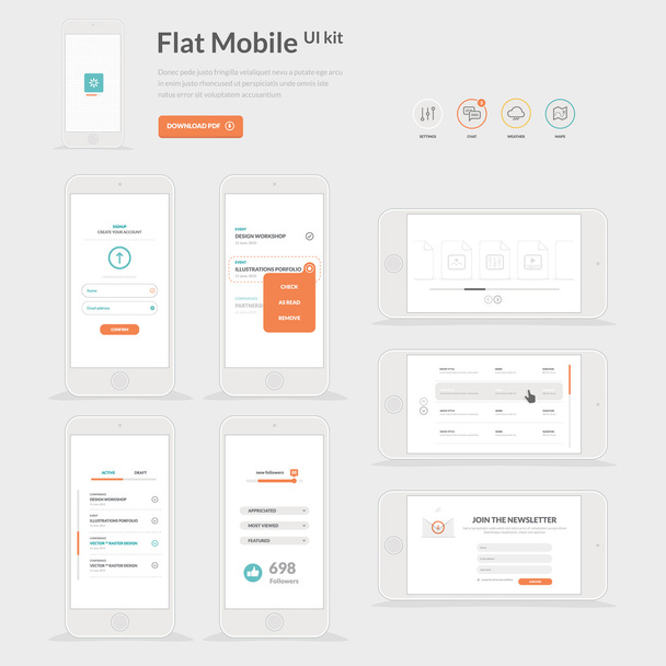 Flat Mobile UI kit - Vector, Image