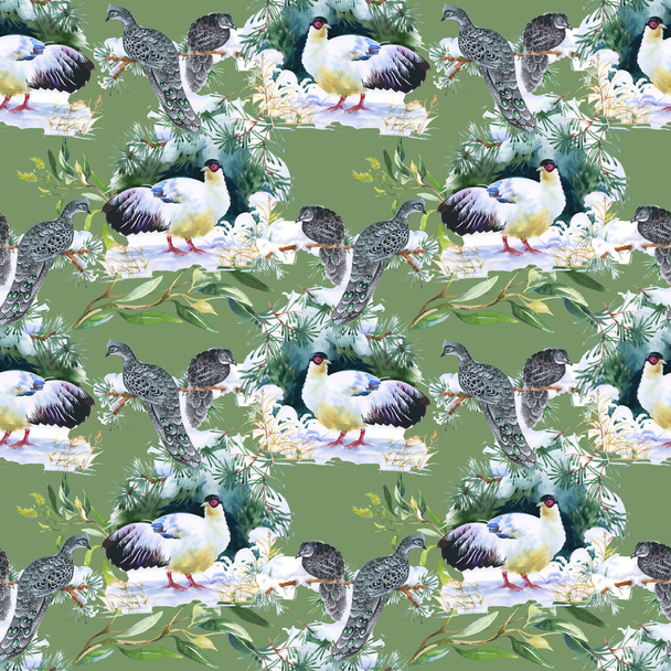 pattern with birds and leaves - Photo, image