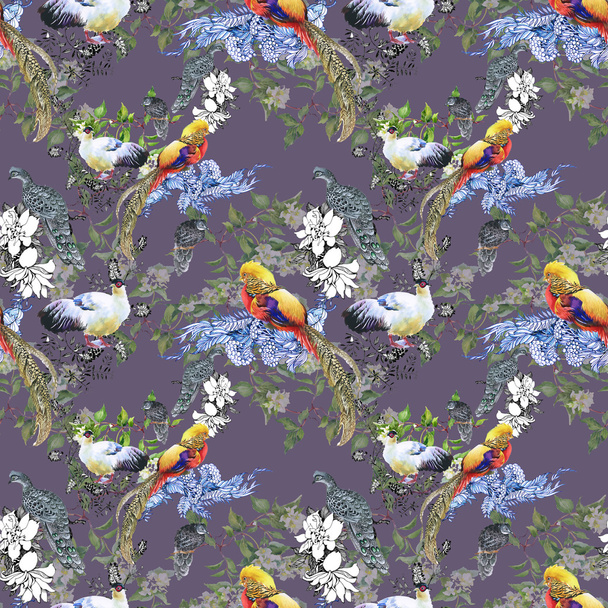 floral seamless pattern with birds - 写真・画像