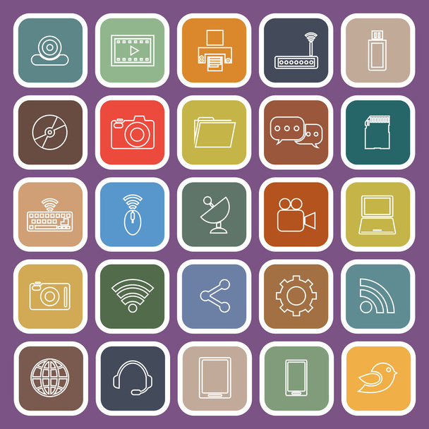 Hi-tech line flat icons on violet background - Vecteur, image