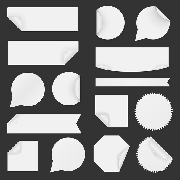 Set of white paper stickers on black background - Vector, Image