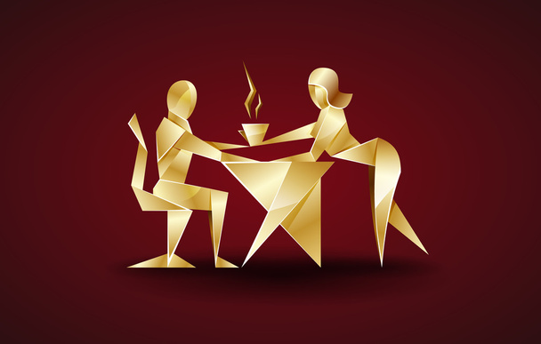 girl serves coffee to his boss. origami style - Vector, Image