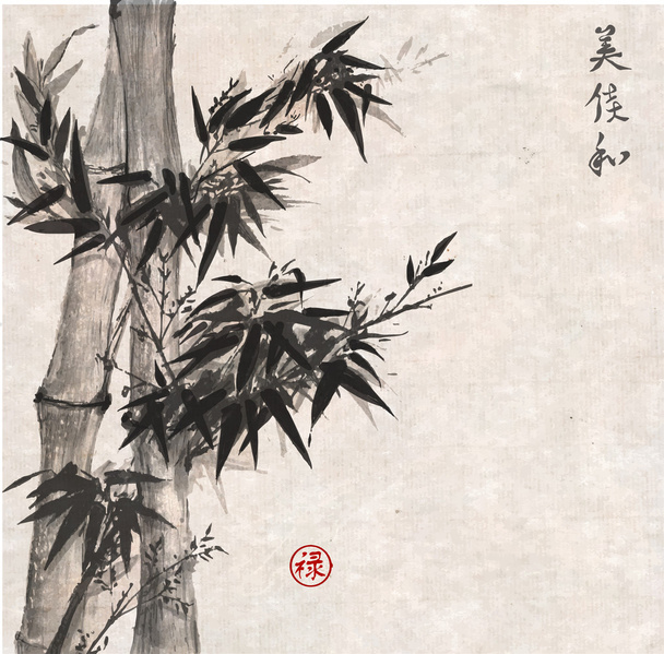 Bamboo trees hand-drawn - Vector, imagen