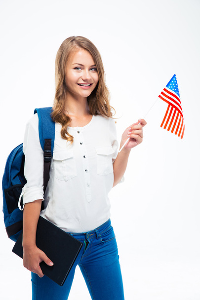 Student holding USA flag  - Φωτογραφία, εικόνα