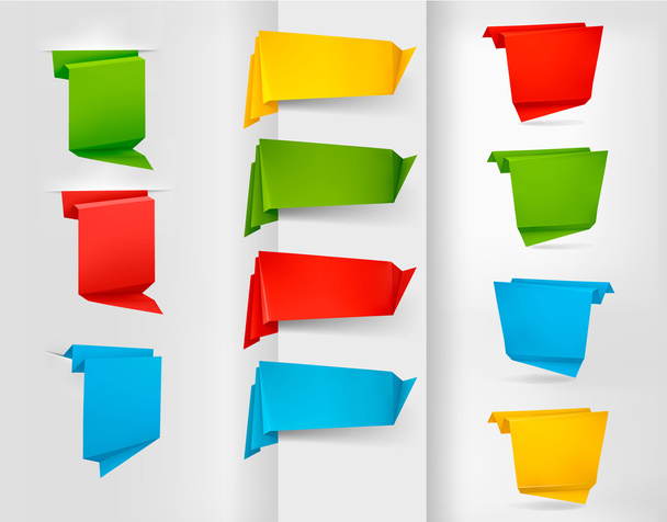 Big collection of colorful origami paper banners. Vector illustration. - Vetor, Imagem