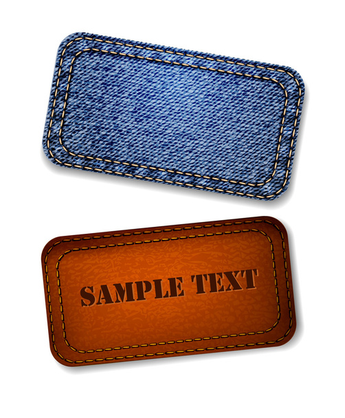 Jeans and leather label. Vector. - Vettoriali, immagini