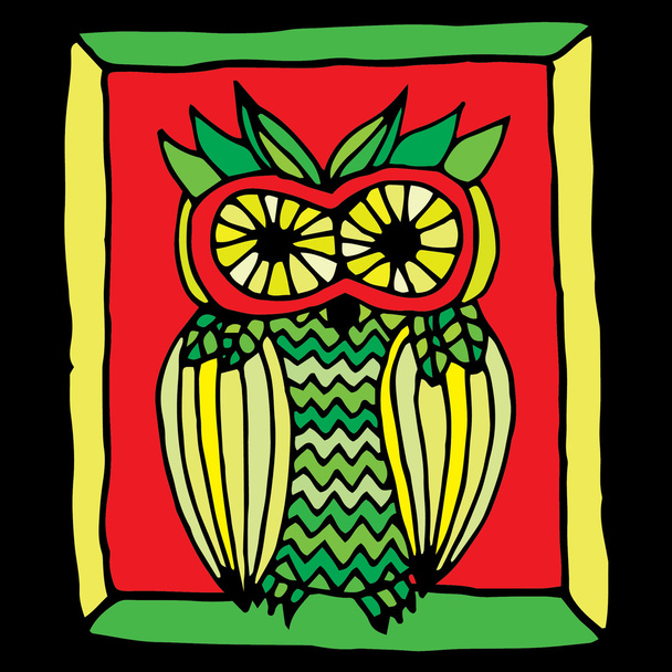 Retro vivid owl illustration - Διάνυσμα, εικόνα