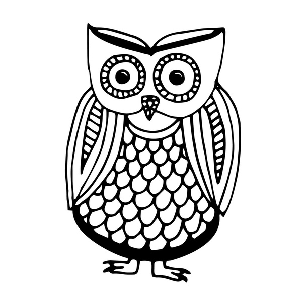 Black and white funny owl illustration - Vector, afbeelding