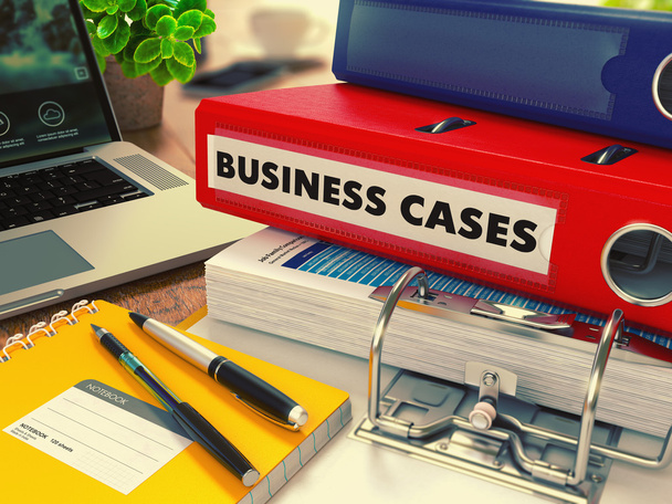 Red Office Folder with Inscription Business Cases. - Fotoğraf, Görsel