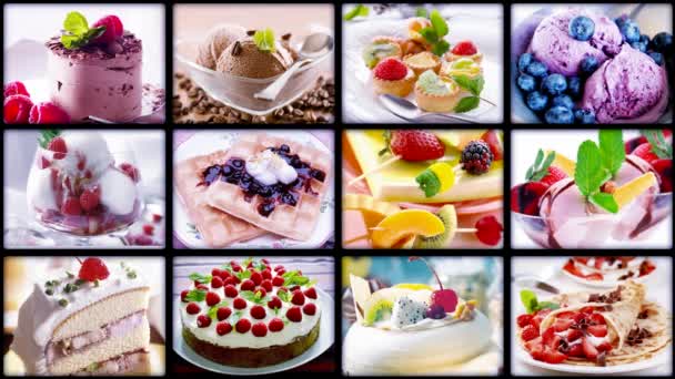 Lebensmittel-Collage. Kuchen und Eis. - Filmmaterial, Video