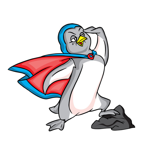 Superman pingüino en capa azul
 - Vector, Imagen