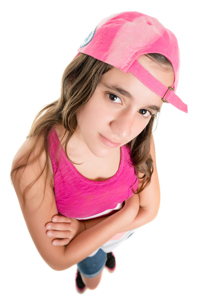 Teini tyttö asenne yllään baseball-lippis
 - Valokuva, kuva