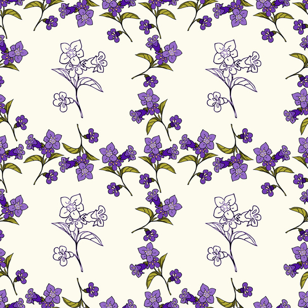 Floral seamless pattern with violet hand drawn flowers - Vetor, Imagem