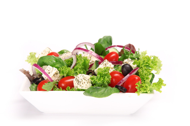 Greek salad over white - Fotó, kép