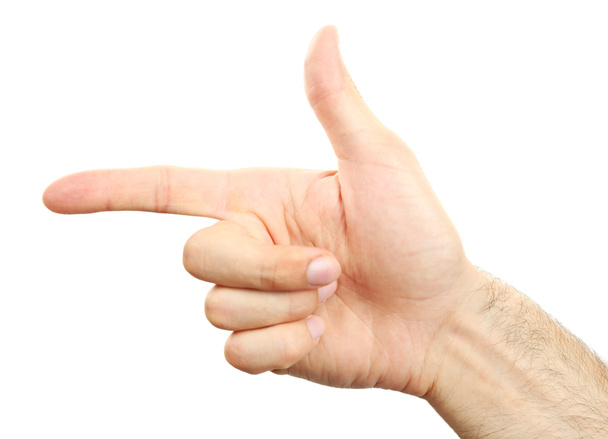Male hand making shooting gesture isolated on white - Φωτογραφία, εικόνα