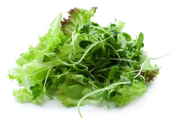 Fresh mixed green salad isolated on white - Фото, изображение
