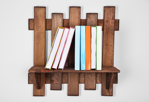 Wooden shelf with books - Zdjęcie, obraz