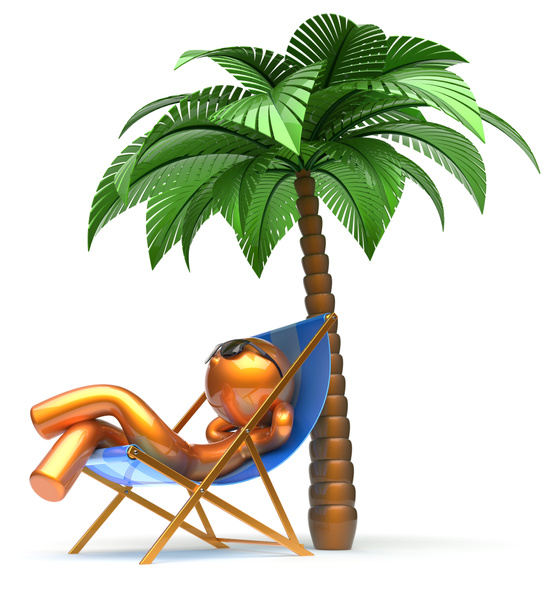 Chilling man character palm tree relaxing beach deck chair  - Φωτογραφία, εικόνα