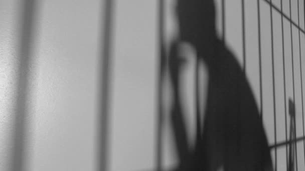 cienie człowieka i więzienia paski na ścianie - Materiał filmowy, wideo
