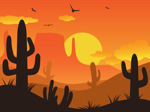cactus desert on sunset - Διάνυσμα, εικόνα