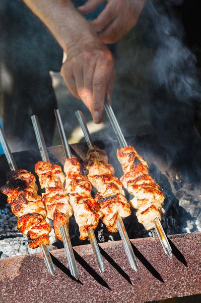 muži vaří kebab na grilu - Fotografie, Obrázek