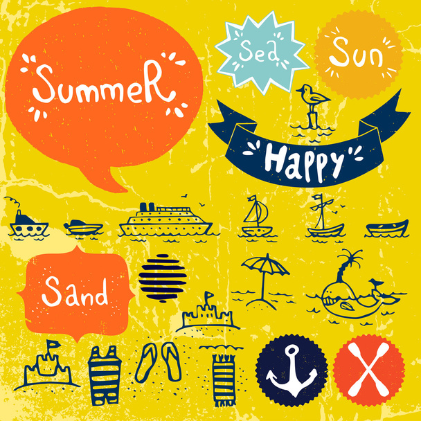 Set of sea and summer vacation doodles - Vector, Image