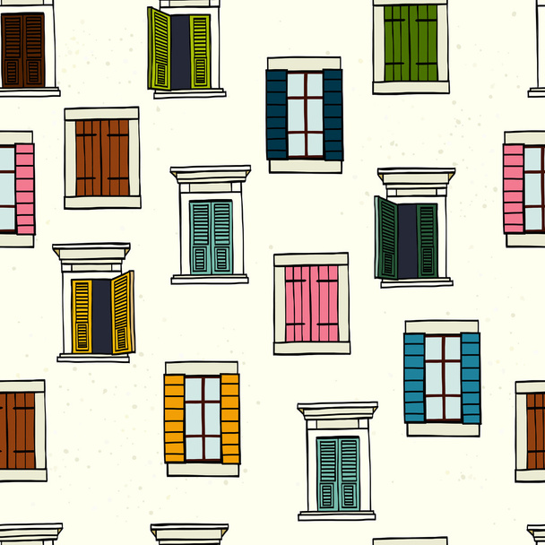 nahtloses Muster skizzenhafter italienischer Fenster - Vektor, Bild