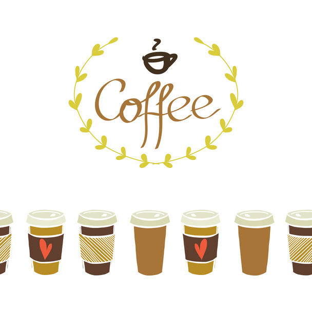 Seamless  border with cups of coffee - Vector, Image