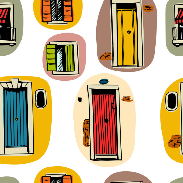 Seamless pattern with colorful doors and windows - Vector, Image