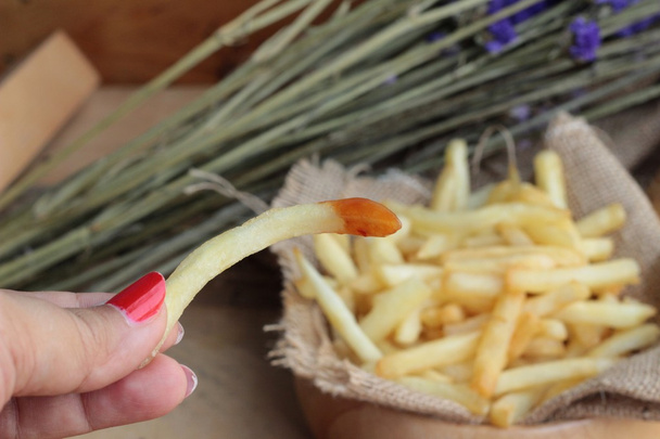 French fries with ketchup of delicious - Photo, Image