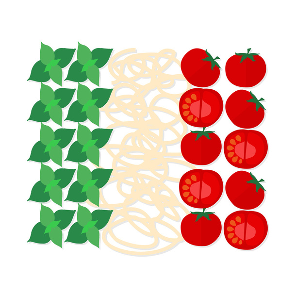 italienische Farben, die sich aus den typischen Zutaten der Küche zusammensetzen - Vektor, Bild