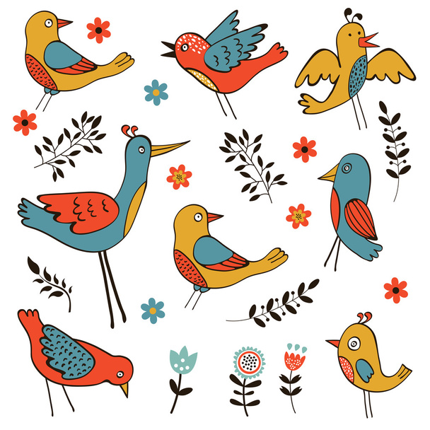 Cute collection of funny birds - Vector, afbeelding