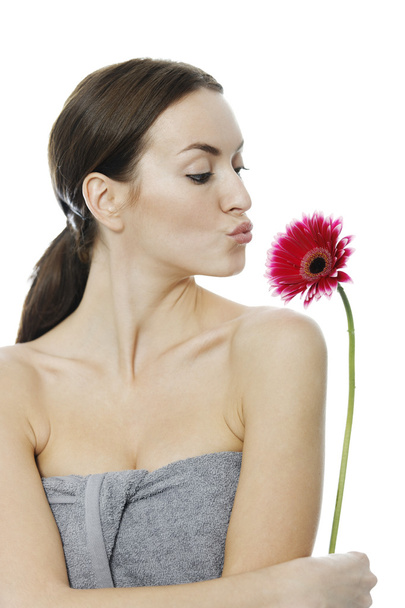 Woman holding red flower - Photo, Image