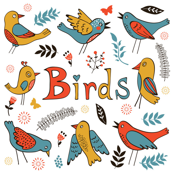 Χαριτωμένο συλλογή από αστεία πουλιά - Διάνυσμα, εικόνα