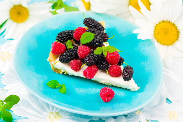 slice of a tart with fresh berries - Photo, Image