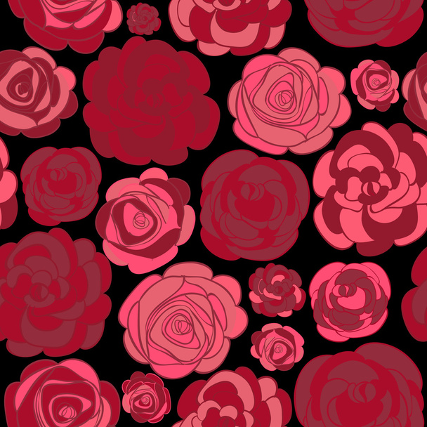 Pattern with red roses on black - Διάνυσμα, εικόνα