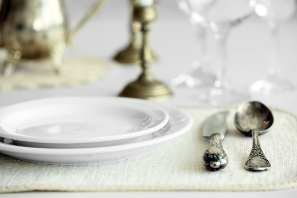 Beautiful table setting with vintage silverware - Fotoğraf, Görsel